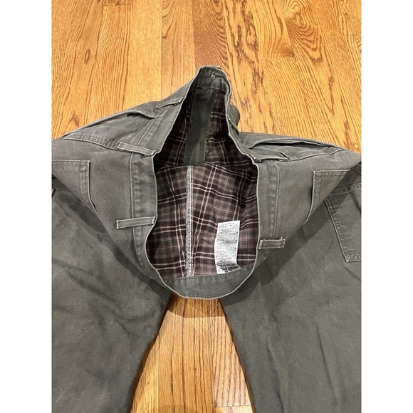 Carhartt B111 Mens Moss Green Flannel Lined Loose Fit Carpenter Pants Size 40x29 - Picture 12 of 12